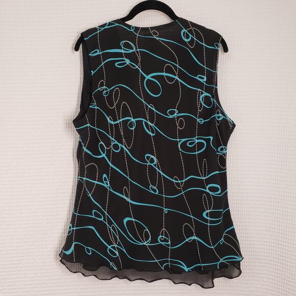 Fashion Bug Top Womens 18/20W Black Y2k Sleeveless Sheer Faux Wrap Bow Flowy - Picture 2 of 16